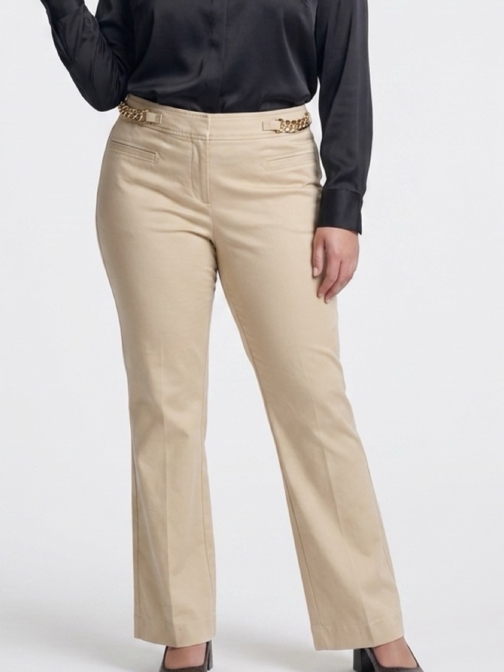 Michael Kors Neutral Beige Pants with Chain Detail